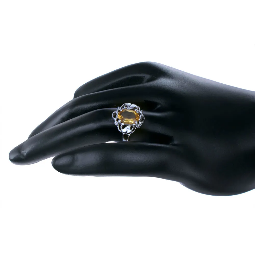 1.60 cttw Citrine Ring .925 Sterling Silver with Rhodium Plating Oval Shape