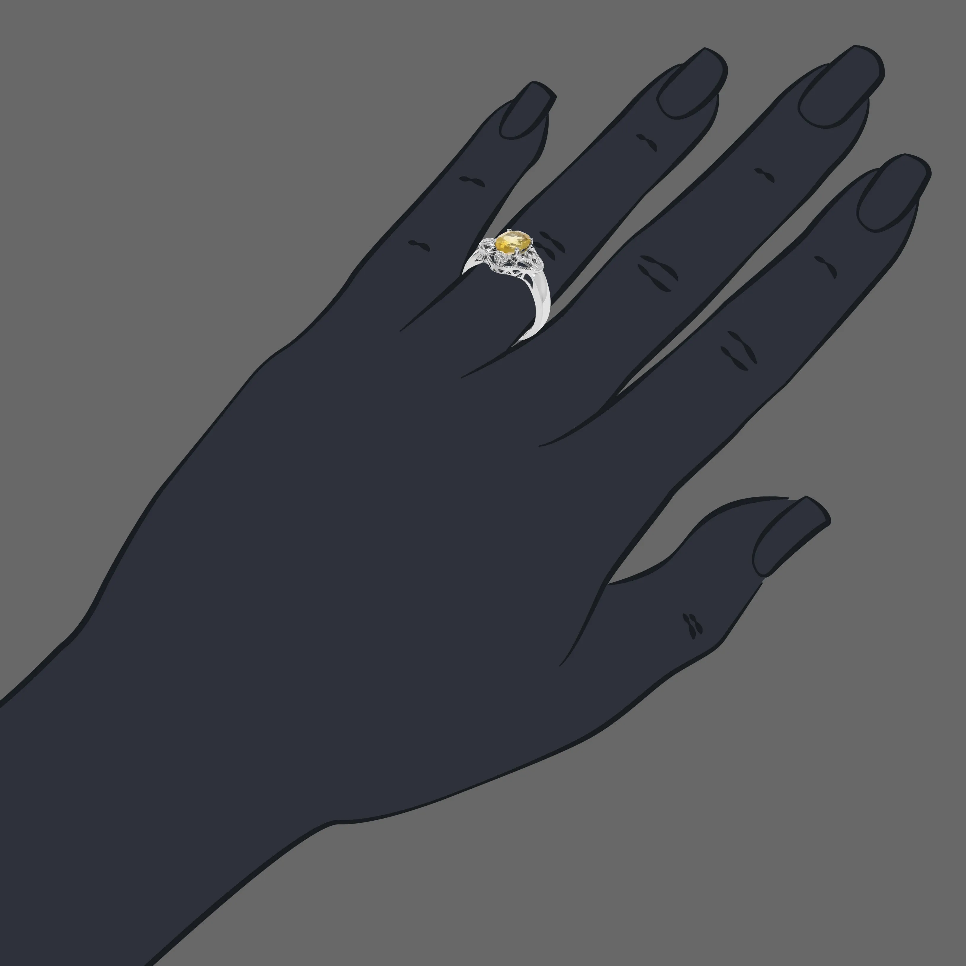 1.73 cttw Citrine and Diamond Ring .925 Sterling Silver with Rhodium Oval Shape
