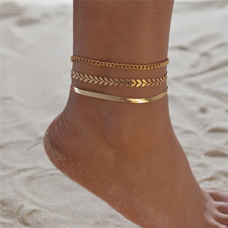 3Pcs/Set Vintage Boho Anklets For Women