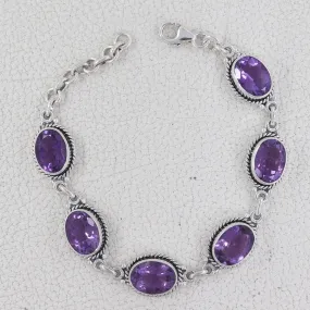 925 Sterling Silver Amethyst Cut Gemstone Bracelets
