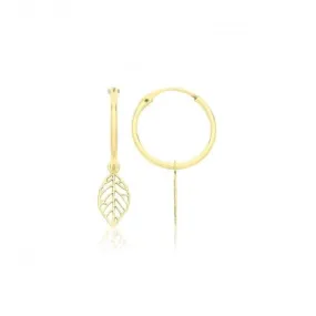9ct Yellow Gold Sleepers With Hanging Feather Charm ES757