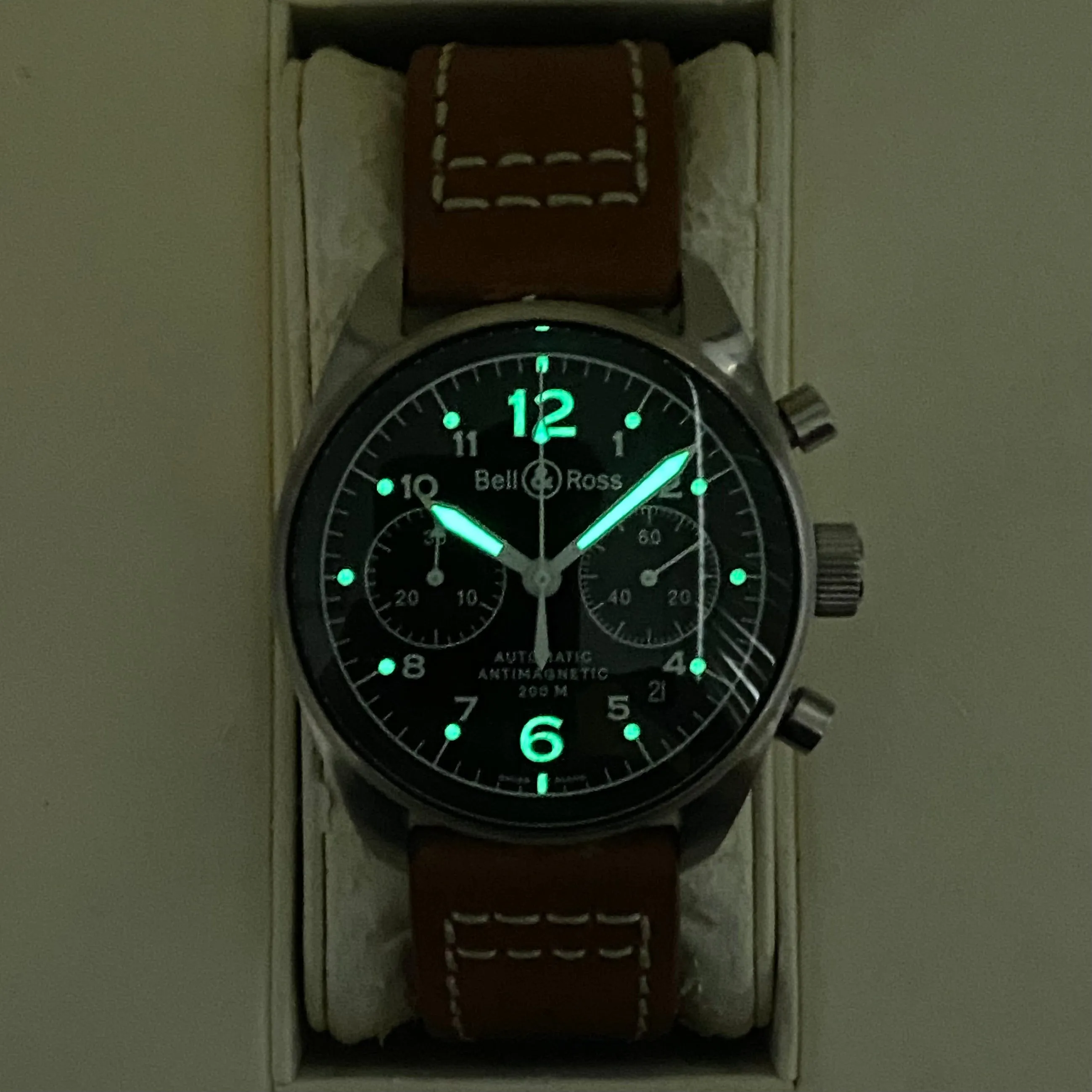 BELL & ROSS Vintage 126 Military Watch Automatic Chronograph Wristwatch - 126.A-S12199 Double Box & Papers