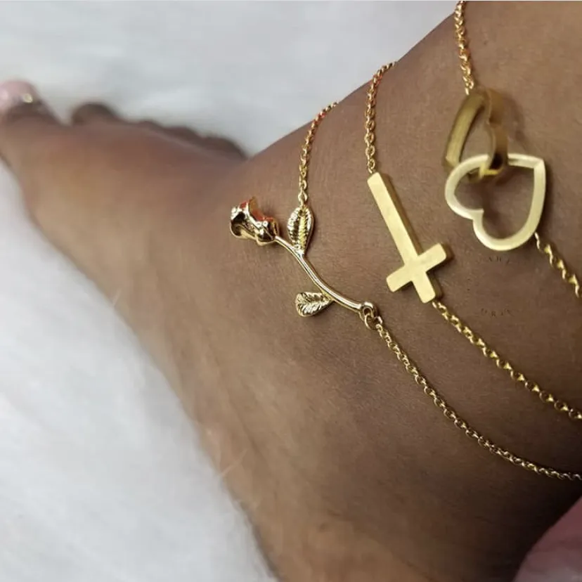 Double Heart Foot Anklets For Women