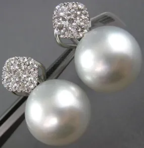 ESTATE EXTRA LARGE 1.65CT & AAA SOUTH SEA PEARL DIAMOND 18KT WHITE GOLD EARRINGS