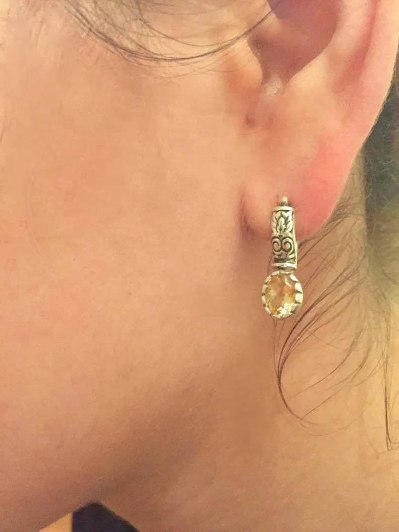 Genuine Citrine Earrings - Yellow Boho Earrings - Tribal Drop Earrings