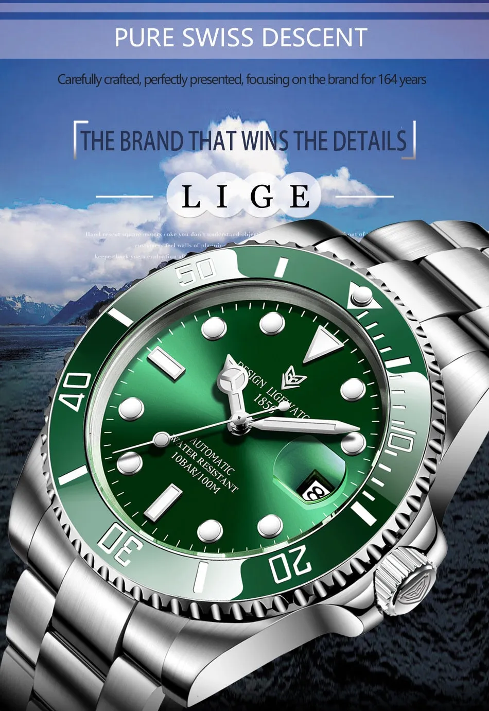 Mens Automatic Mechanical Clock Fashion Sport Diving Watch 100ATM Waterproof Luminous Watches