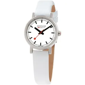 Mondaine evo Steel Watch with White Leather Strap