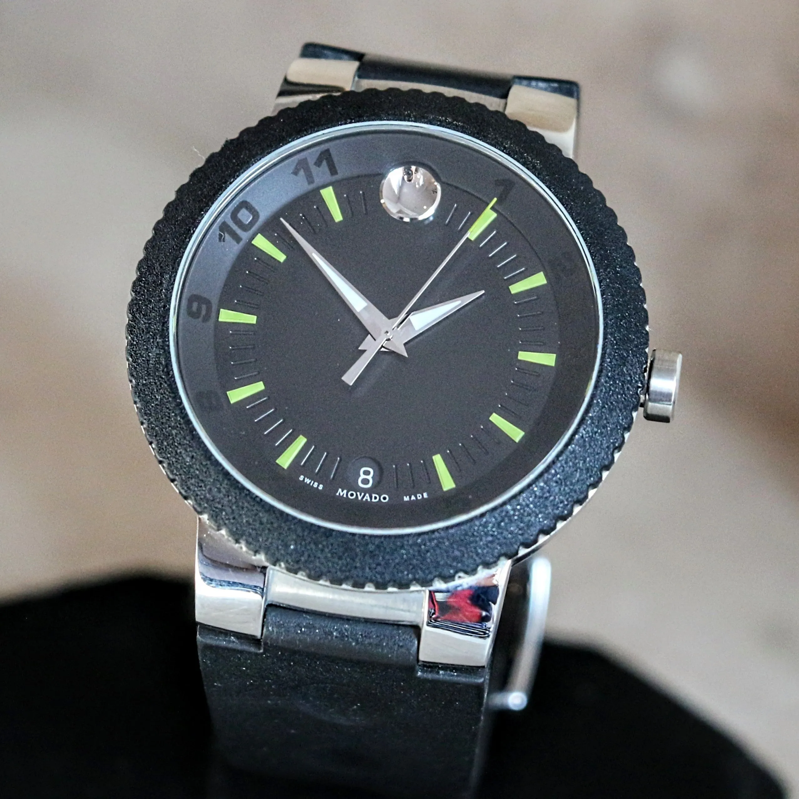 MOVADO Sport Edge Watch Black Dial Ref. 54.30.1286 Stainless Steel Case Wristwatch