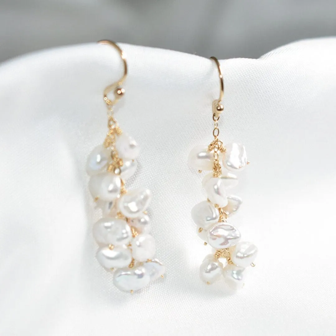 Natural Baroque Pearl Cluster Earrings |14K Gold Filled - Tarnish Resist