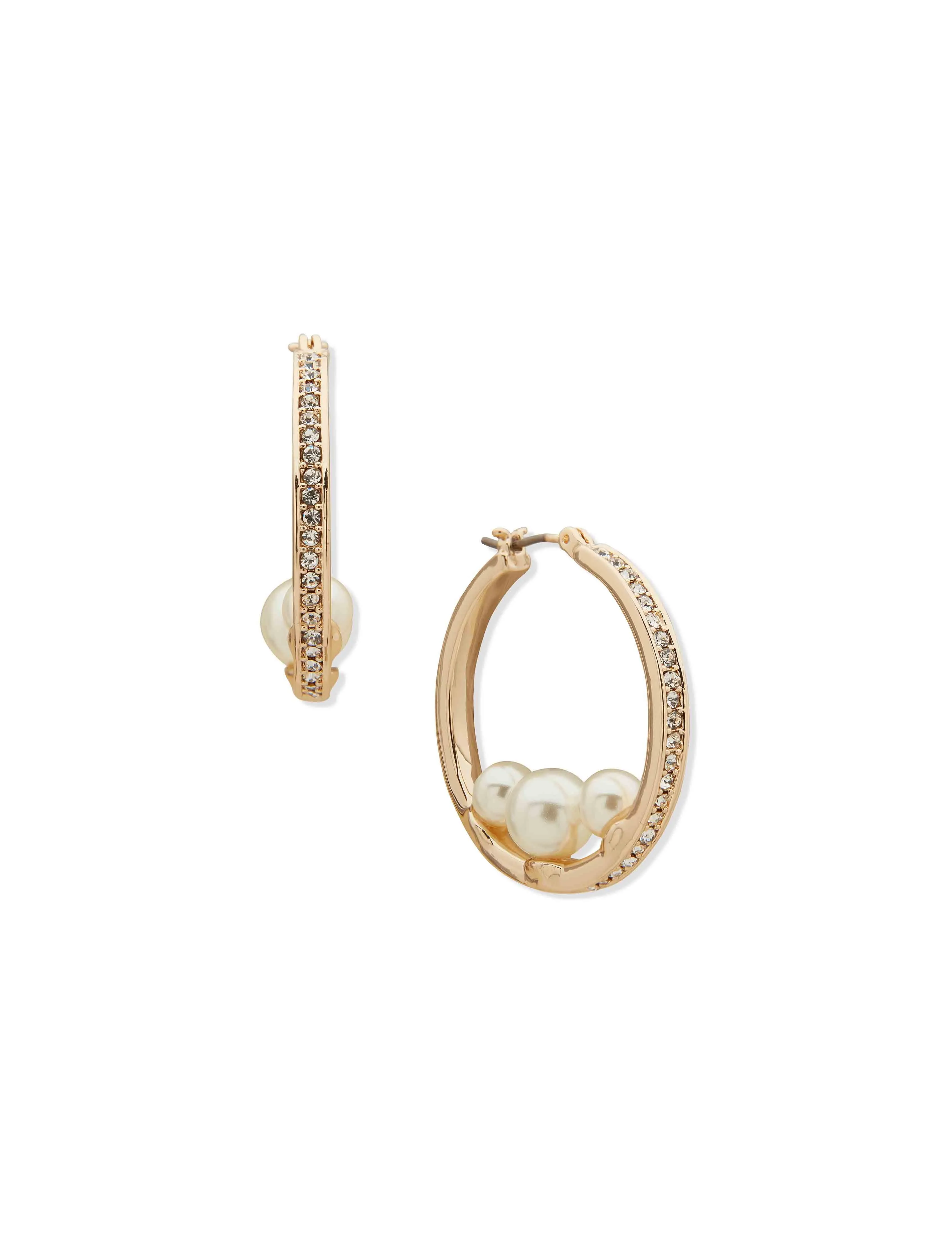 Pave Pearl Cluster Hoop Earrings