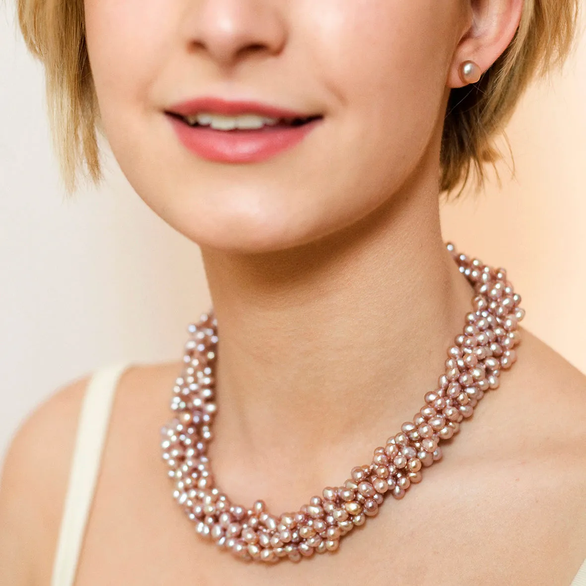 Pink Freshwater Pearl 5 Strand Necklace