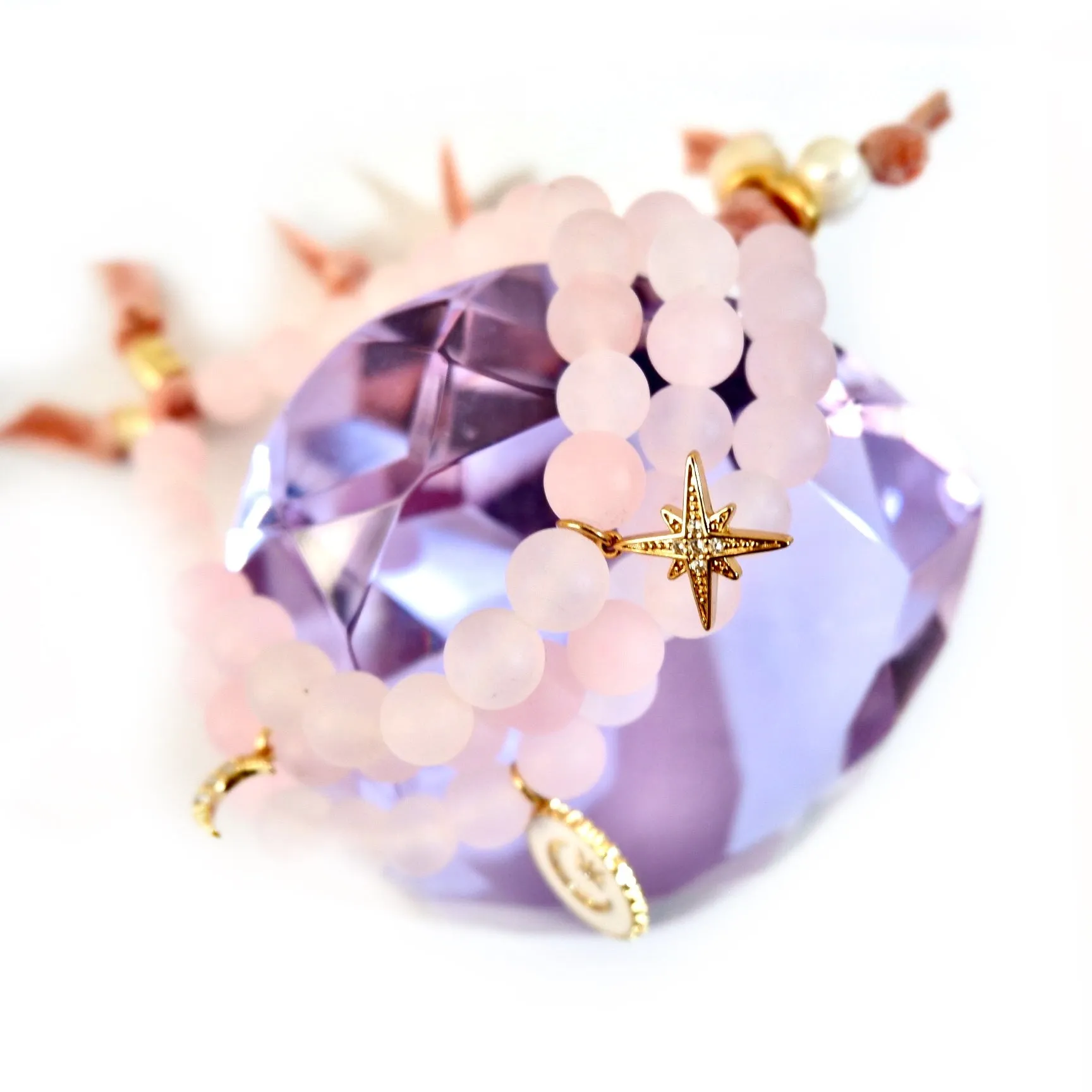 rose quartz trio set bracelet