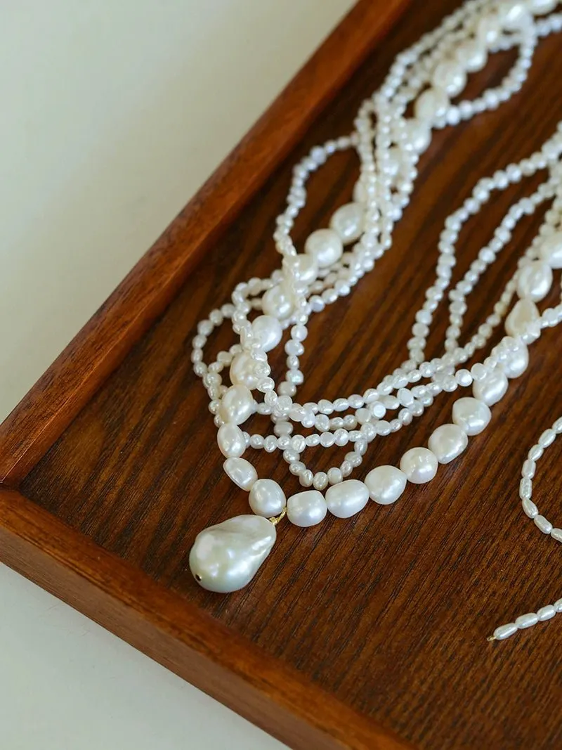 Vintage French Natural Pearl Baroque Multi-layer Necklace