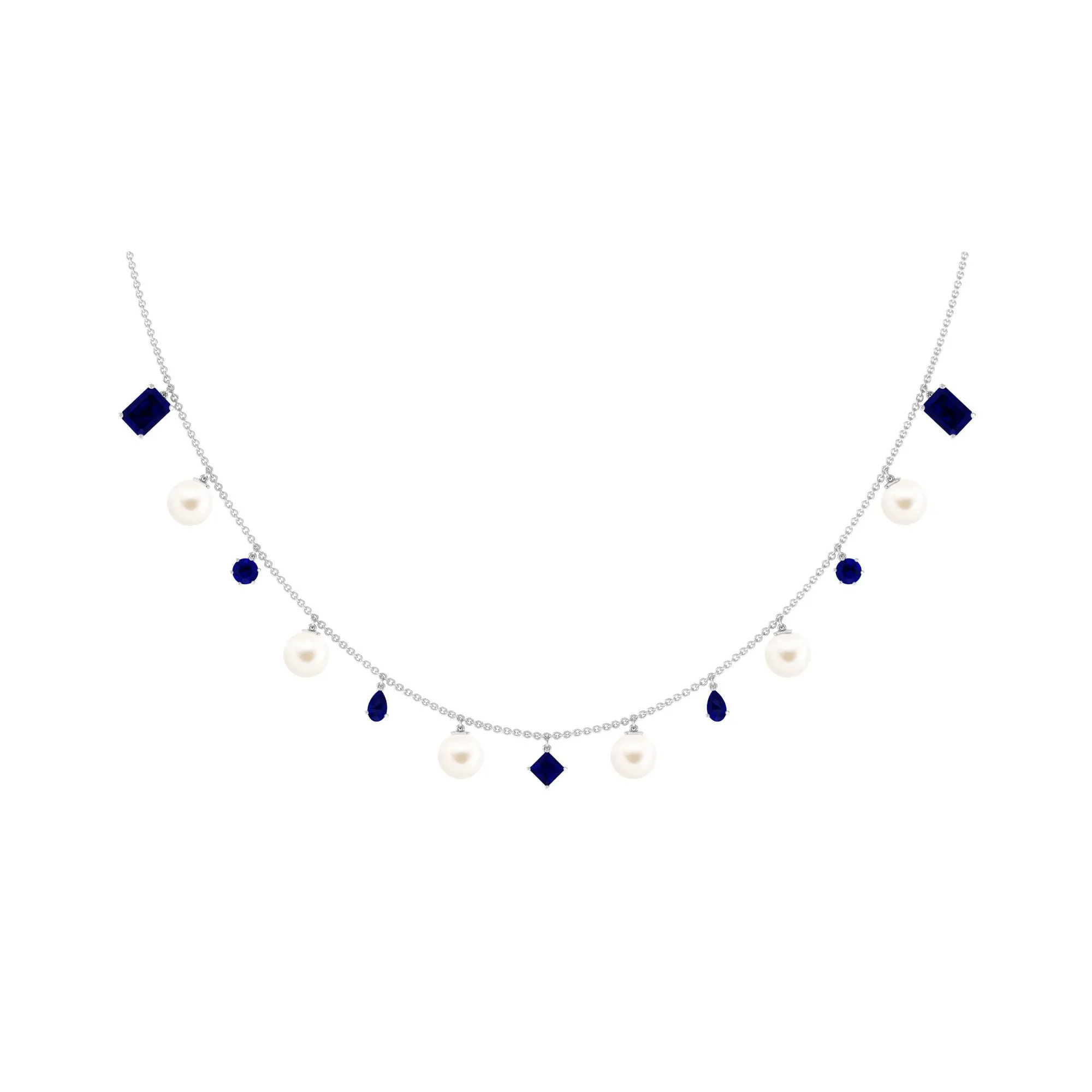 White Pearl Layering Statement Necklace with Blue Sapphire