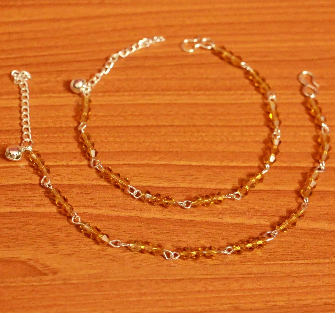 Yellow Crystal beaded Silver Plated Anklets
